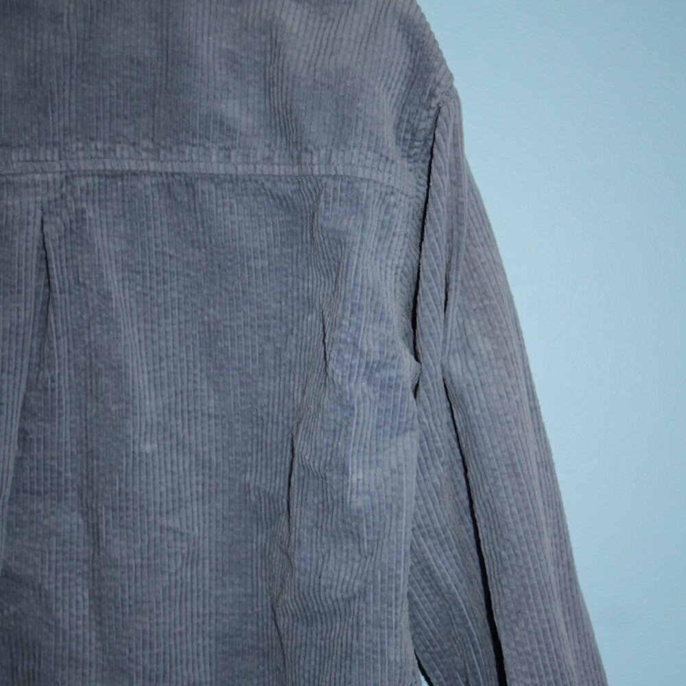 Forever 21 Cropped Blue Wide Rail Corduroy Button Up Shirt 100% Cotton Sz Small - Picture 13 of 15